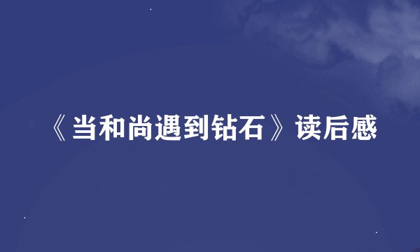 《当和尚遇到钻石》读后感