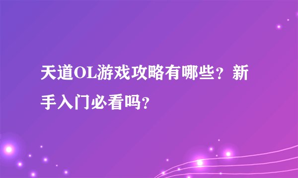 天道OL游戏攻略有哪些？新手入门必看吗？