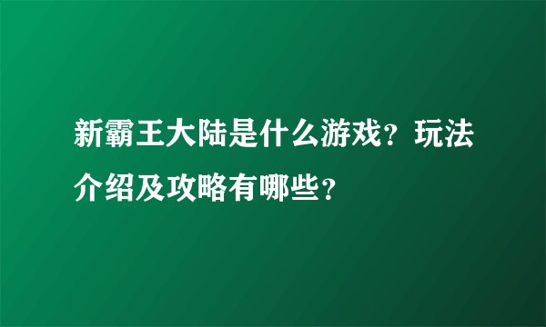 新霸王大陆是什么游戏？玩法介绍及攻略有哪些？