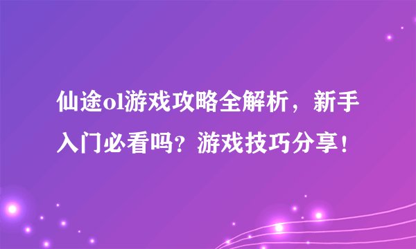 仙途ol游戏攻略全解析，新手入门必看吗？游戏技巧分享！