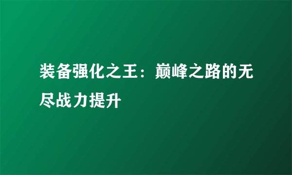装备强化之王：巅峰之路的无尽战力提升