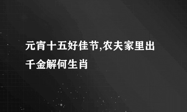元宵十五好佳节,农夫家里出千金解何生肖