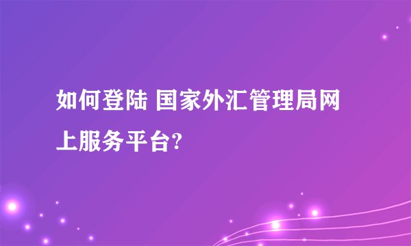 如何登陆 国家外汇管理局网上服务平台?